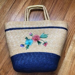 Vintage Woven floral beach bag tote